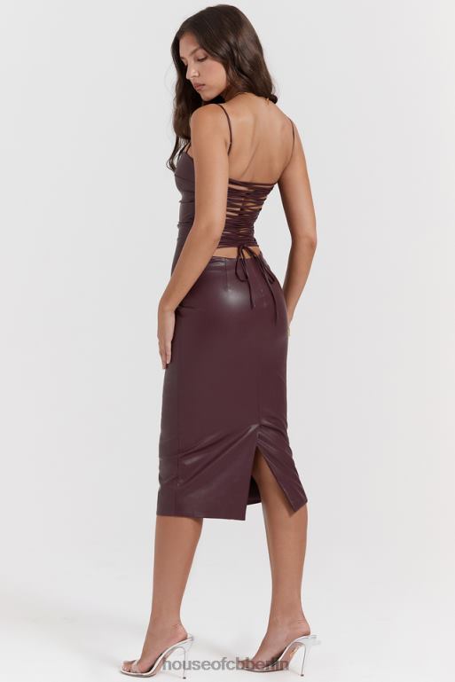 House of CB Jalena Maulbeerkleid aus veganem Leder mit Spitzenrücken Kleidung ZFD80165