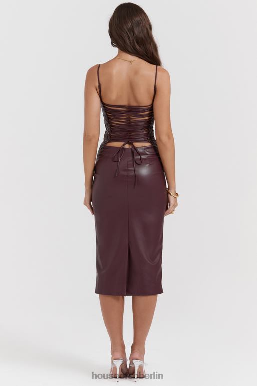 House of CB Jalena Maulbeerkleid aus veganem Leder mit Spitzenrücken Kleidung ZFD80165