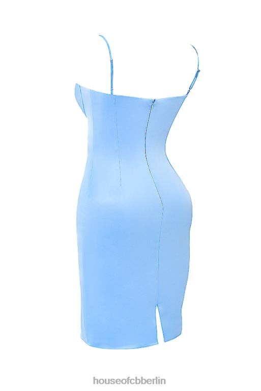 House of CB Jamieh weiches blaues Satin-Midikleid Kleidung ZFD80137