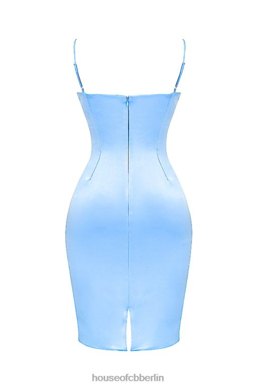 House of CB Jamieh weiches blaues Satin-Midikleid Kleidung ZFD80137