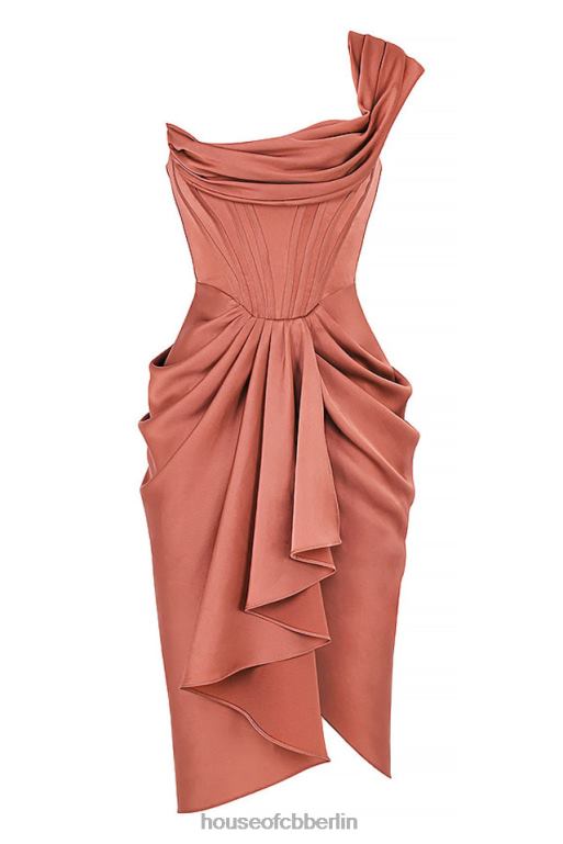 House of CB Janis Rouge drapiertes One-Shoulder-Midikleid aus Satin Kleidung ZFD80560