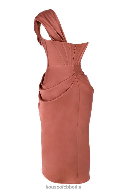 House of CB Janis Rouge drapiertes One-Shoulder-Midikleid aus Satin Kleidung ZFD80560