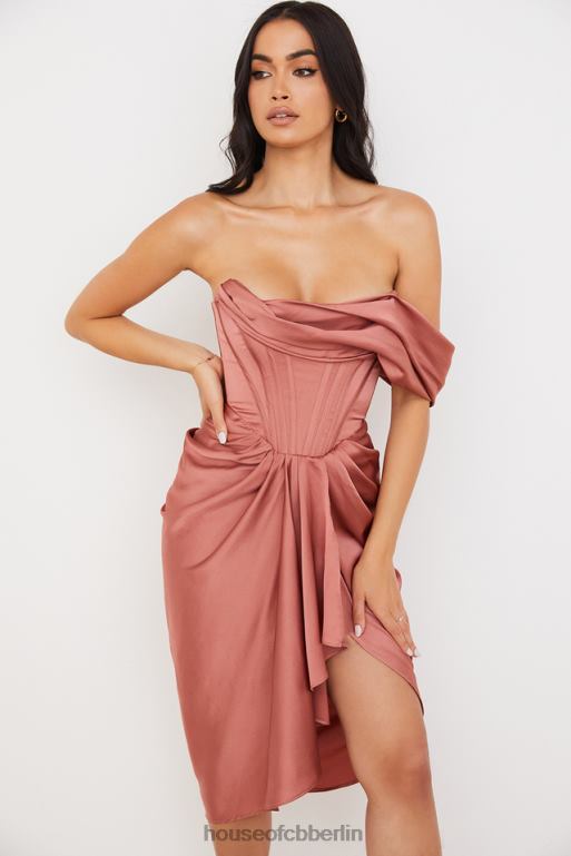 House of CB Janis Rouge drapiertes One-Shoulder-Midikleid aus Satin Kleidung ZFD80560