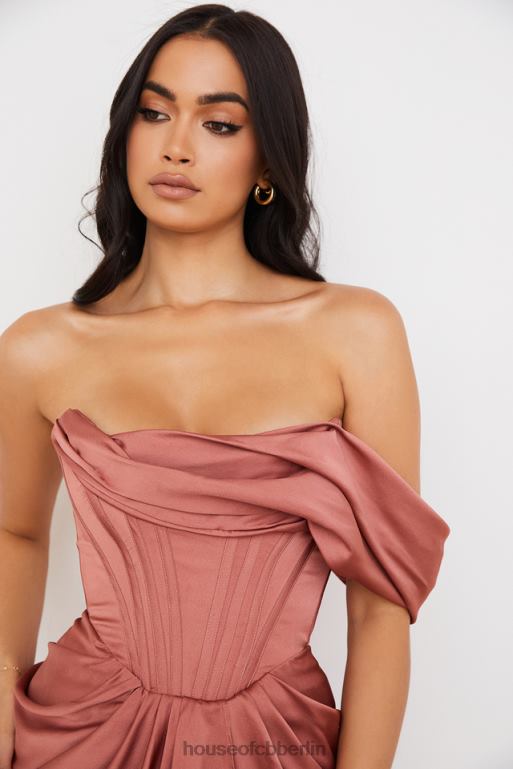 House of CB Janis Rouge drapiertes One-Shoulder-Midikleid aus Satin Kleidung ZFD80560