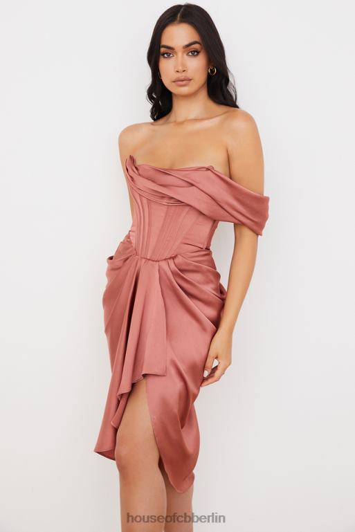 House of CB Janis Rouge drapiertes One-Shoulder-Midikleid aus Satin Kleidung ZFD80560