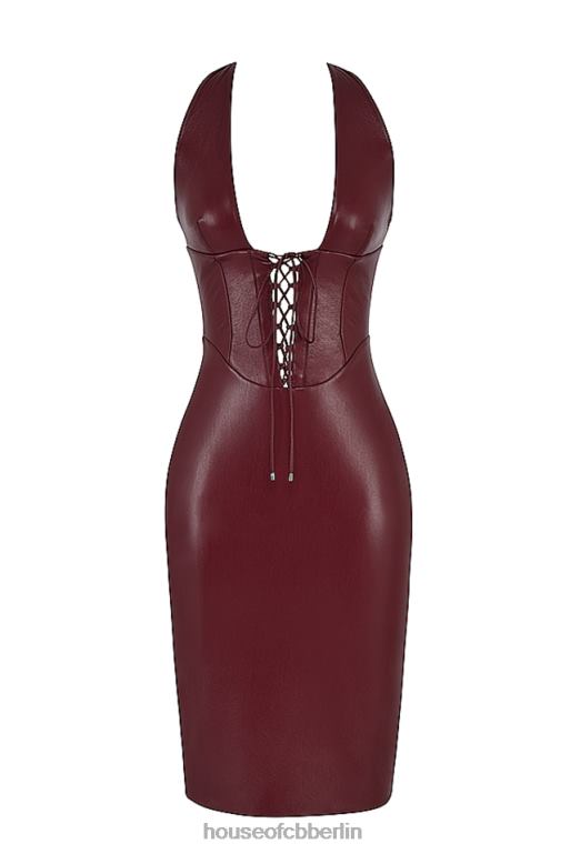 House of CB Jaquetta Weinfarbenes Midikleid aus veganem Leder Kleidung ZFD80378