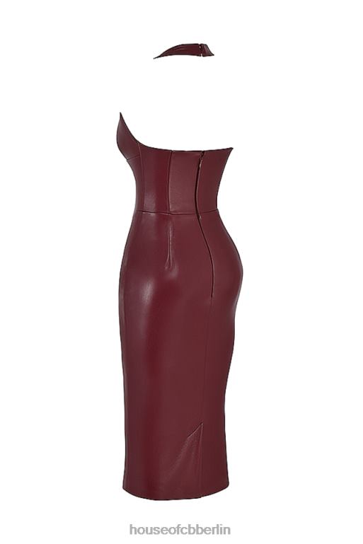 House of CB Jaquetta Weinfarbenes Midikleid aus veganem Leder Kleidung ZFD80378