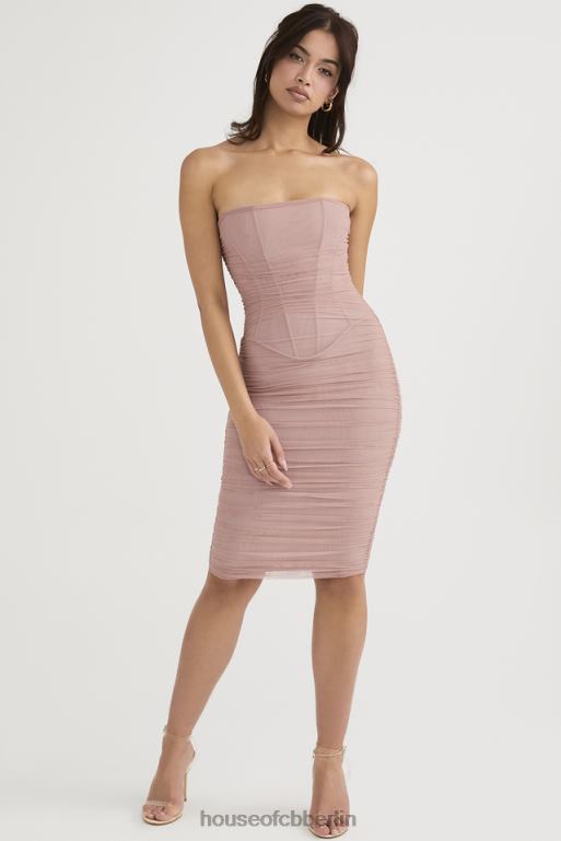 House of CB Julianna Blush – trägerloses gerafftes Midikleid Kleidung ZFD80481