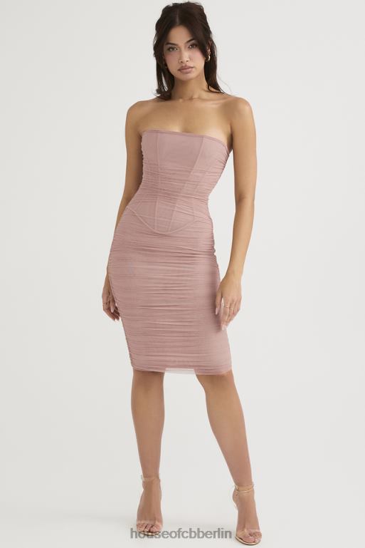 House of CB Julianna Blush – trägerloses gerafftes Midikleid Kleidung ZFD80481