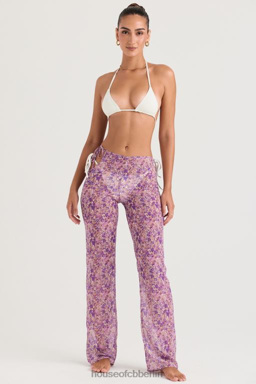 House of CB Keala-Hose mit violetten Blumenausschnitten Kleidung ZFD80929