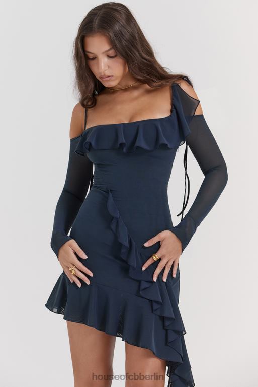 House of CB Kiki French Navy Rüschen-Minikleid Kleidung ZFD80162