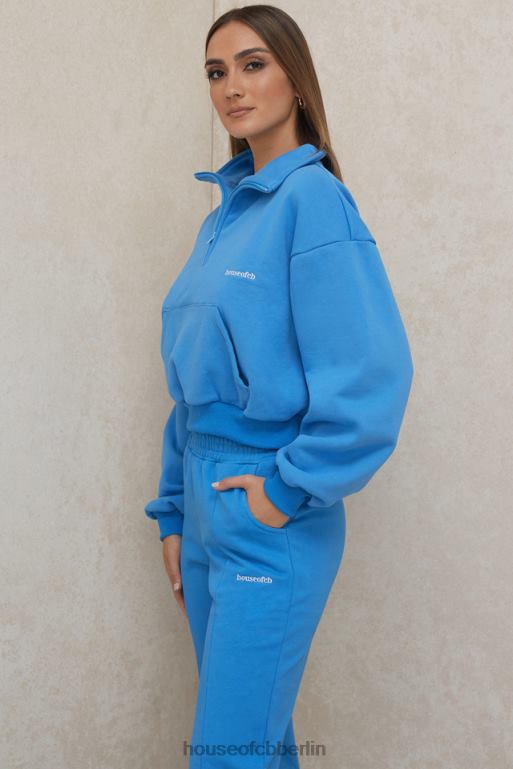 House of CB Kurzes Sweatshirt mit Reißverschluss vorne in Mitch-Blau Kleidung ZFD80790