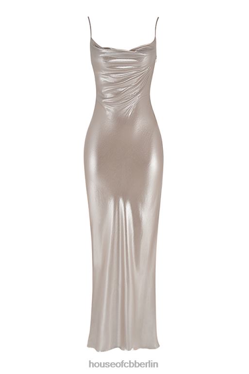 House of CB Leia Champagner-schimmerndes Maxikleid mit tiefem Rückenausschnitt Kleidung ZFD80375