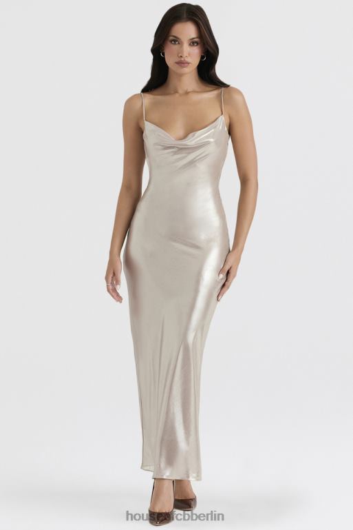 House of CB Leia Champagner-schimmerndes Maxikleid mit tiefem Rückenausschnitt Kleidung ZFD80375