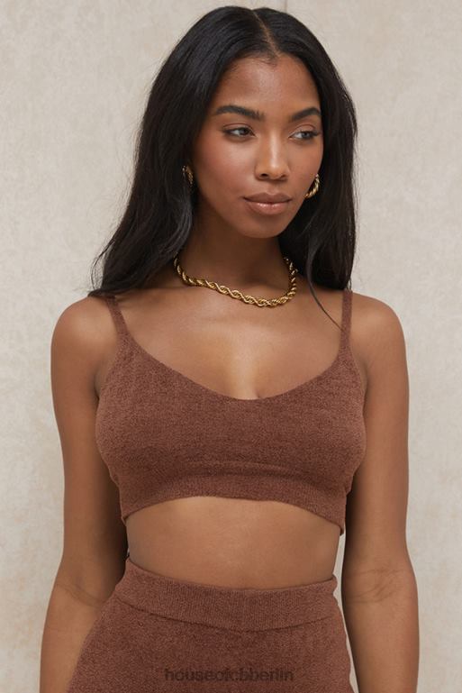 House of CB Lorna schokoladenbraunes flauschiges Strick-Crop-Top Kleidung ZFD80778