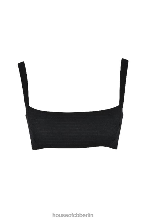 House of CB Luciana schwarzes plissiertes Bandeau-Oberteil Kleidung ZFD80724