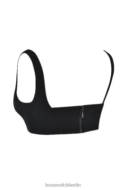 House of CB Luciana schwarzes plissiertes Bandeau-Oberteil Kleidung ZFD80724