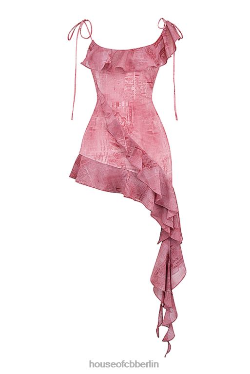 House of CB Lyrah-Rüschen-Minikleid mit rosa Aufdruck Kleidung ZFD80140