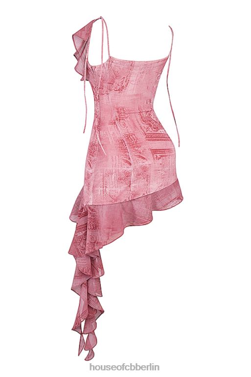 House of CB Lyrah-Rüschen-Minikleid mit rosa Aufdruck Kleidung ZFD80140