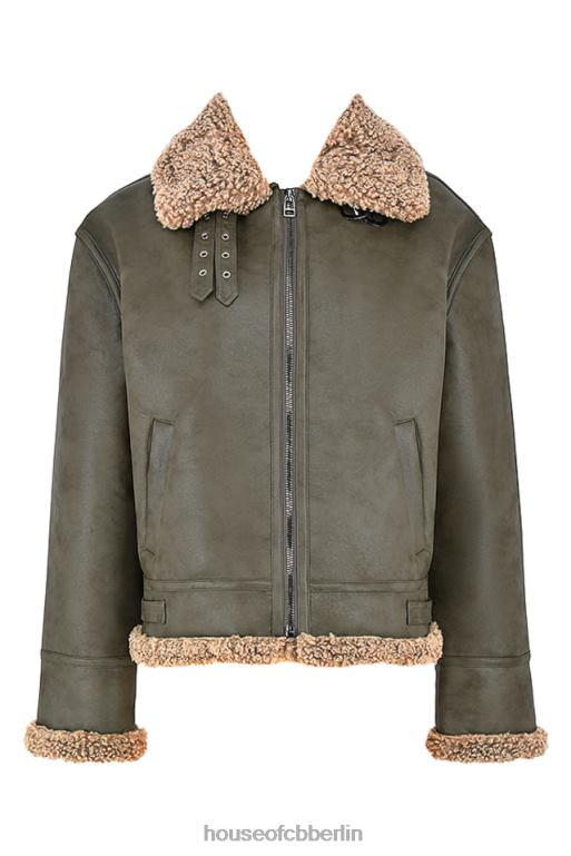 House of CB Madden Armygrüne Fliegerjacke aus veganem Shearling Kleidung ZFD801038