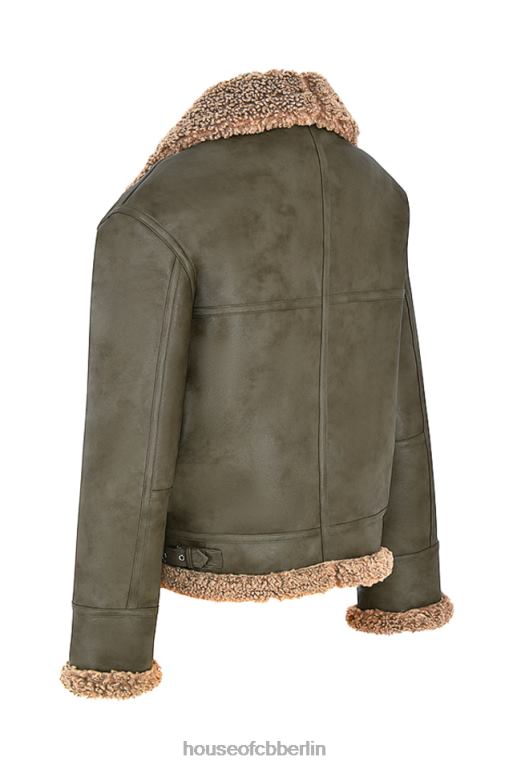 House of CB Madden Armygrüne Fliegerjacke aus veganem Shearling Kleidung ZFD801038