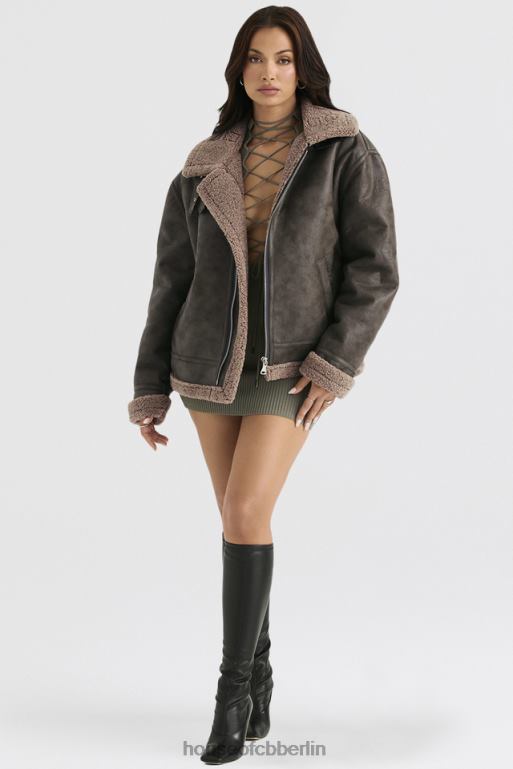 House of CB Madden Armygrüne Fliegerjacke aus veganem Shearling Kleidung ZFD801038