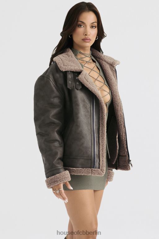 House of CB Madden Armygrüne Fliegerjacke aus veganem Shearling Kleidung ZFD801038