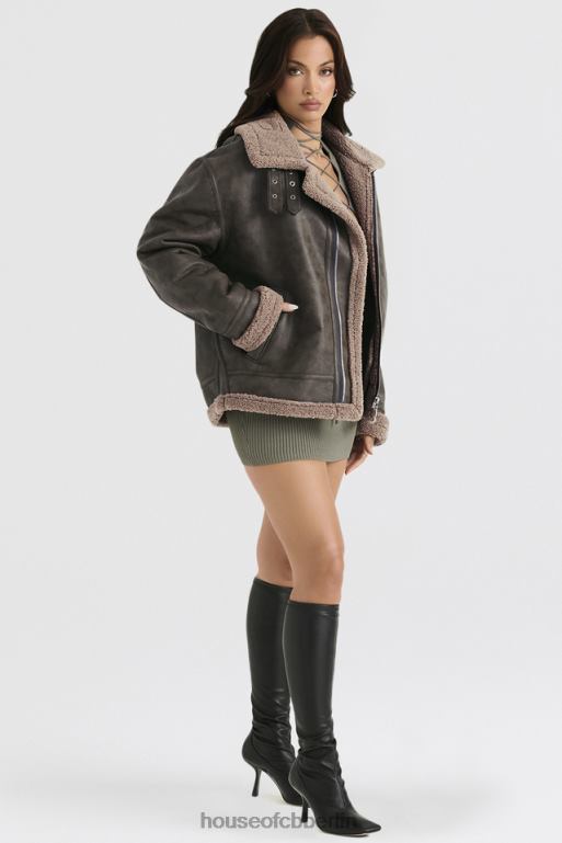 House of CB Madden Armygrüne Fliegerjacke aus veganem Shearling Kleidung ZFD801038