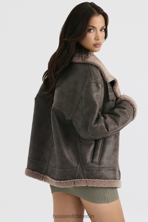 House of CB Madden Armygrüne Fliegerjacke aus veganem Shearling Kleidung ZFD801038