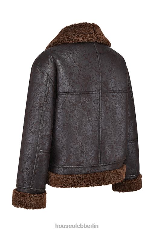 House of CB Madden braune Fliegerjacke aus veganem Lammfell Kleidung ZFD801025