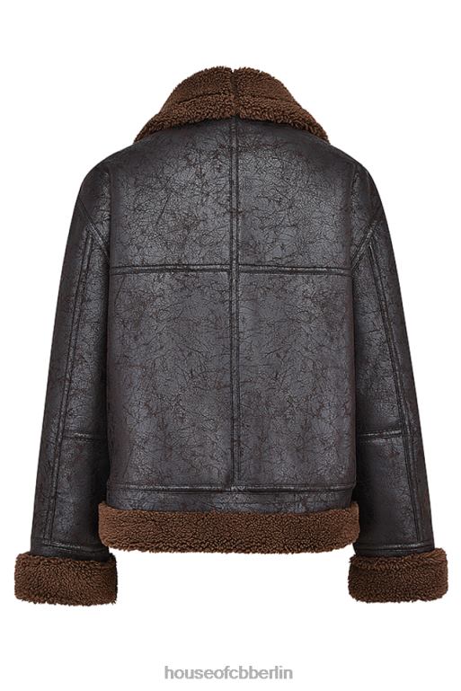 House of CB Madden braune Fliegerjacke aus veganem Lammfell Kleidung ZFD801025