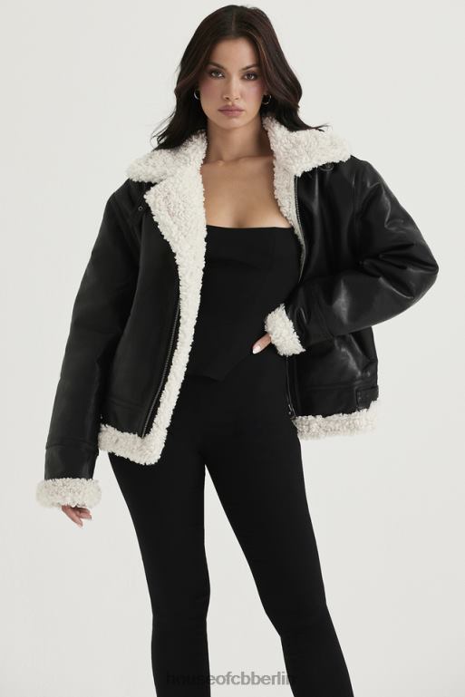 House of CB Madden schwarze Fliegerjacke aus veganem Shearling Kleidung ZFD801041