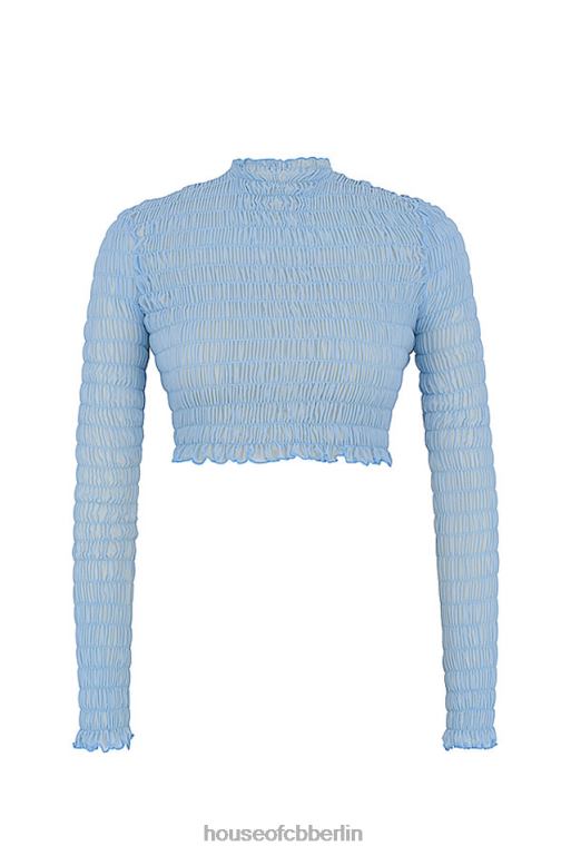 House of CB Mistress Rocks Delight – puderblaues gerafftes Crop-Top Kleidung ZFD80740