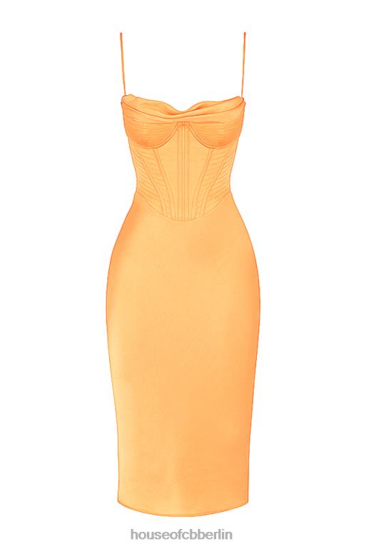 House of CB Myrna Tangerine Satin-Korsett-Midikleid Kleidung ZFD80537