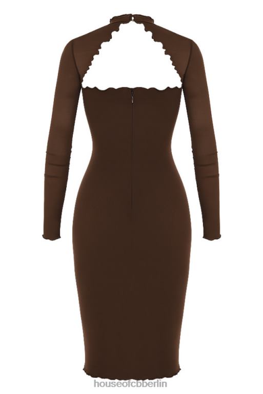 House of CB Natalia Chocolate Power Mesh-Midikleid mit Schnürung vorne Kleidung ZFD80575