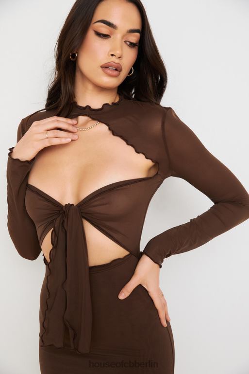 House of CB Natalia Chocolate Power Mesh-Midikleid mit Schnürung vorne Kleidung ZFD80575