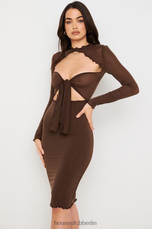 House of CB Natalia Chocolate Power Mesh-Midikleid mit Schnürung vorne Kleidung ZFD80575