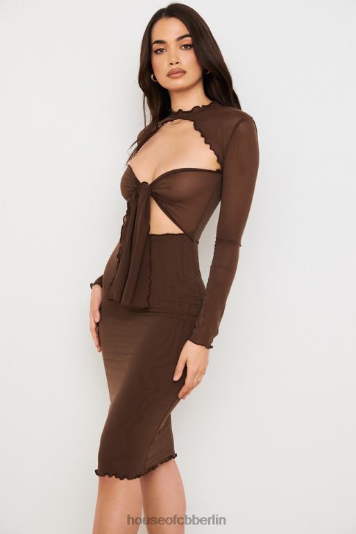 House of CB Natalia Chocolate Power Mesh-Midikleid mit Schnürung vorne Kleidung ZFD80575