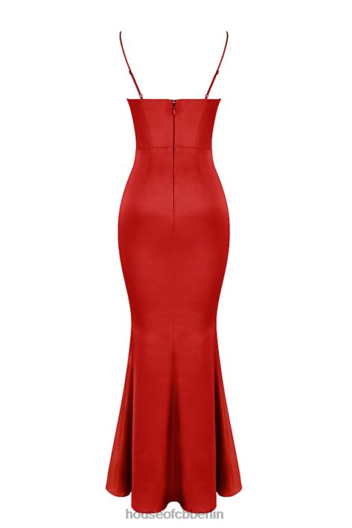 House of CB Olivette-rotes Rosen-Satin-Korsett-Maxikleid Kleidung ZFD80291