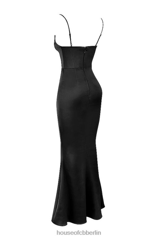 House of CB Olivette schwarzes Satin-Korsett-Maxikleid Kleidung ZFD80386