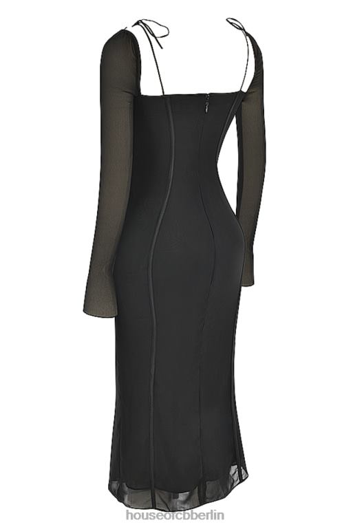 House of CB Ophelia schwarzes Midikleid mit Ausschnitten Kleidung ZFD80530