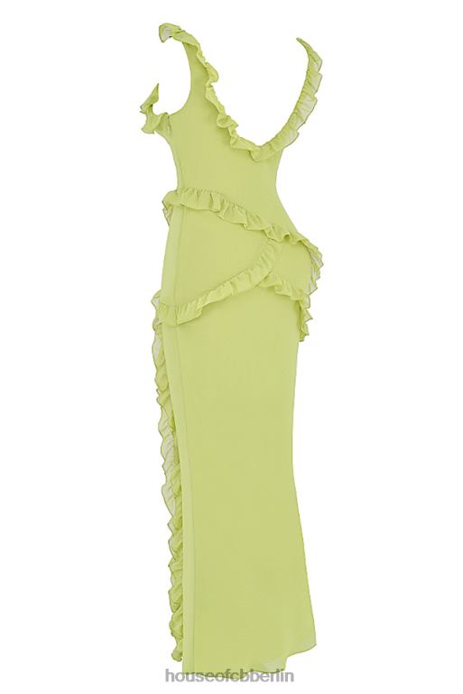 House of CB Pixie Limettenfarbenes Maxikleid mit Rüschen Kleidung ZFD80414