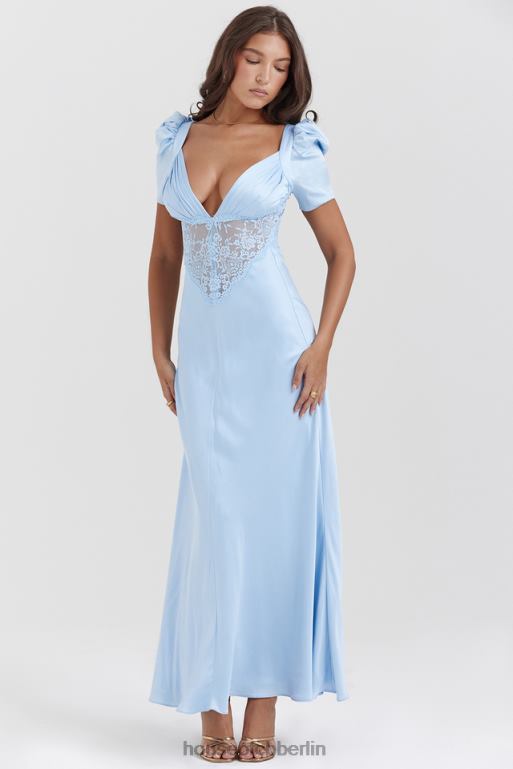 House of CB Rafaela weiches blaues Kleid aus reiner Seide und Spitze Kleidung ZFD80146