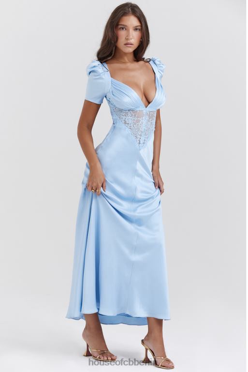 House of CB Rafaela weiches blaues Kleid aus reiner Seide und Spitze Kleidung ZFD80146