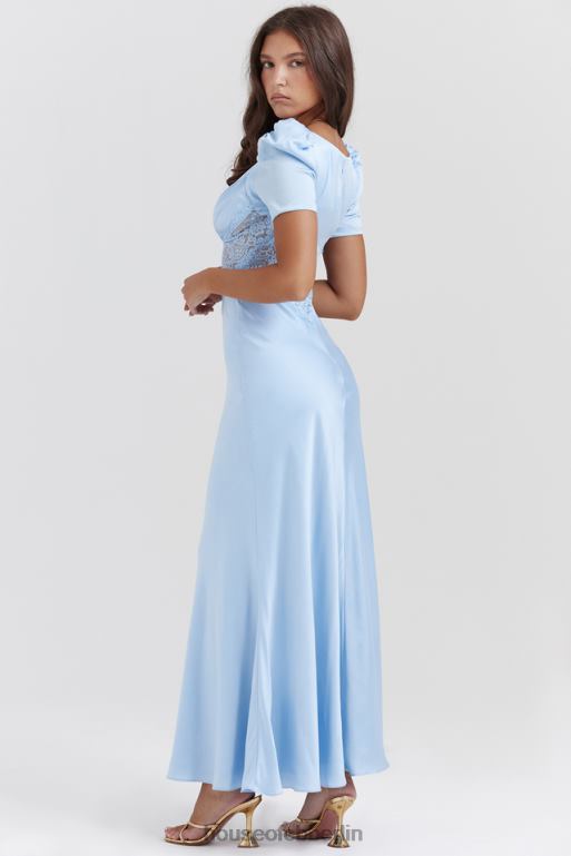 House of CB Rafaela weiches blaues Kleid aus reiner Seide und Spitze Kleidung ZFD80146