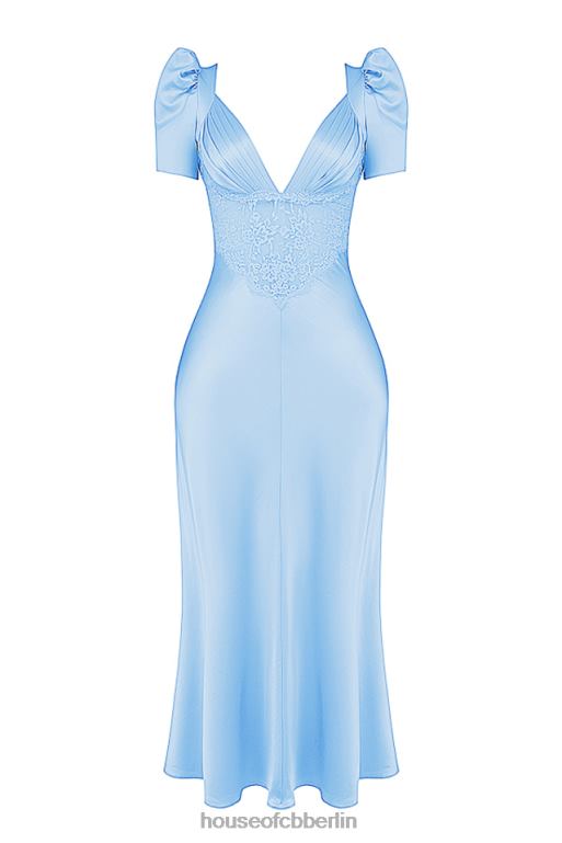 House of CB Rafaela weiches blaues Kleid aus reiner Seide und Spitze Kleidung ZFD80146