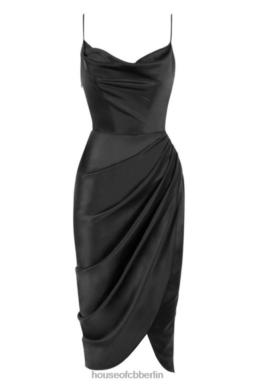 House of CB Reva-Balkonkorsettkleid aus schwarzem Satin Kleidung ZFD80601