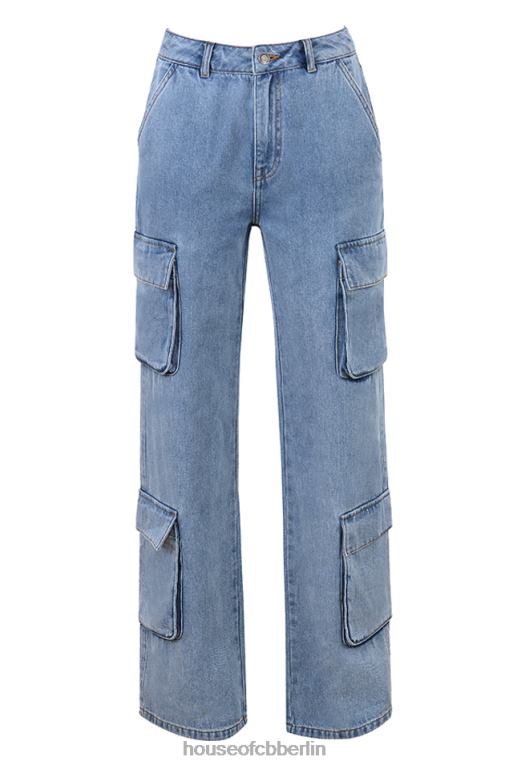 House of CB Ria-blau gewaschene Utility-Jeans Kleidung ZFD80639