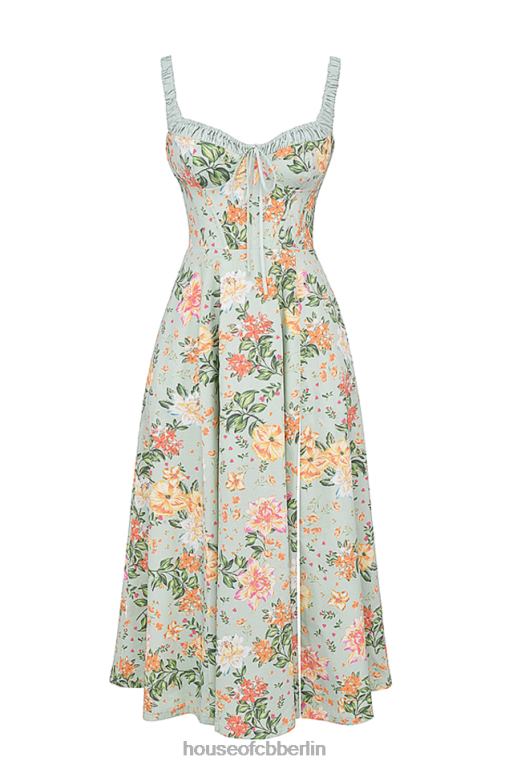 House of CB Sabrina Bustier-Sommerkleid mit hellem Jade-Print Kleidung ZFD80249