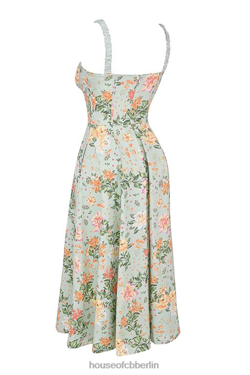 House of CB Sabrina Bustier-Sommerkleid mit hellem Jade-Print Kleidung ZFD80249